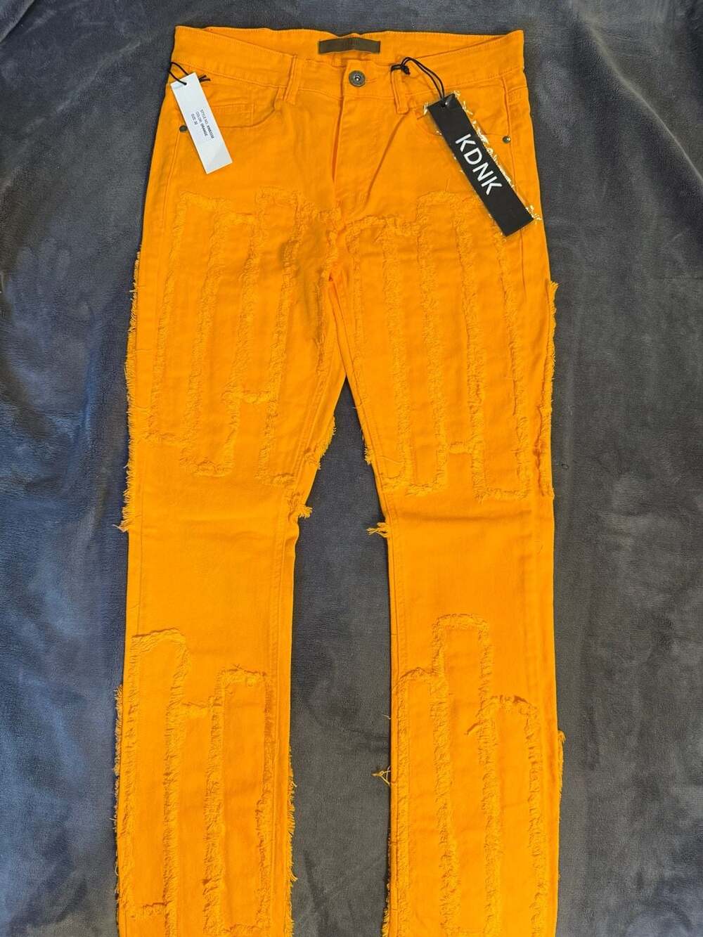 KDNK Orange Stacked Patched Distressed Jeans Size 32